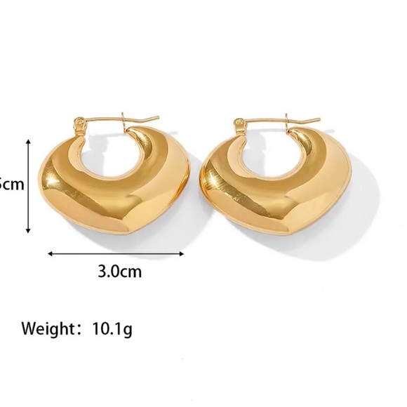Puffy V Shape gold hoop earrings 18K PVD OVERLAY ONLY 1 left excellent XMas gift